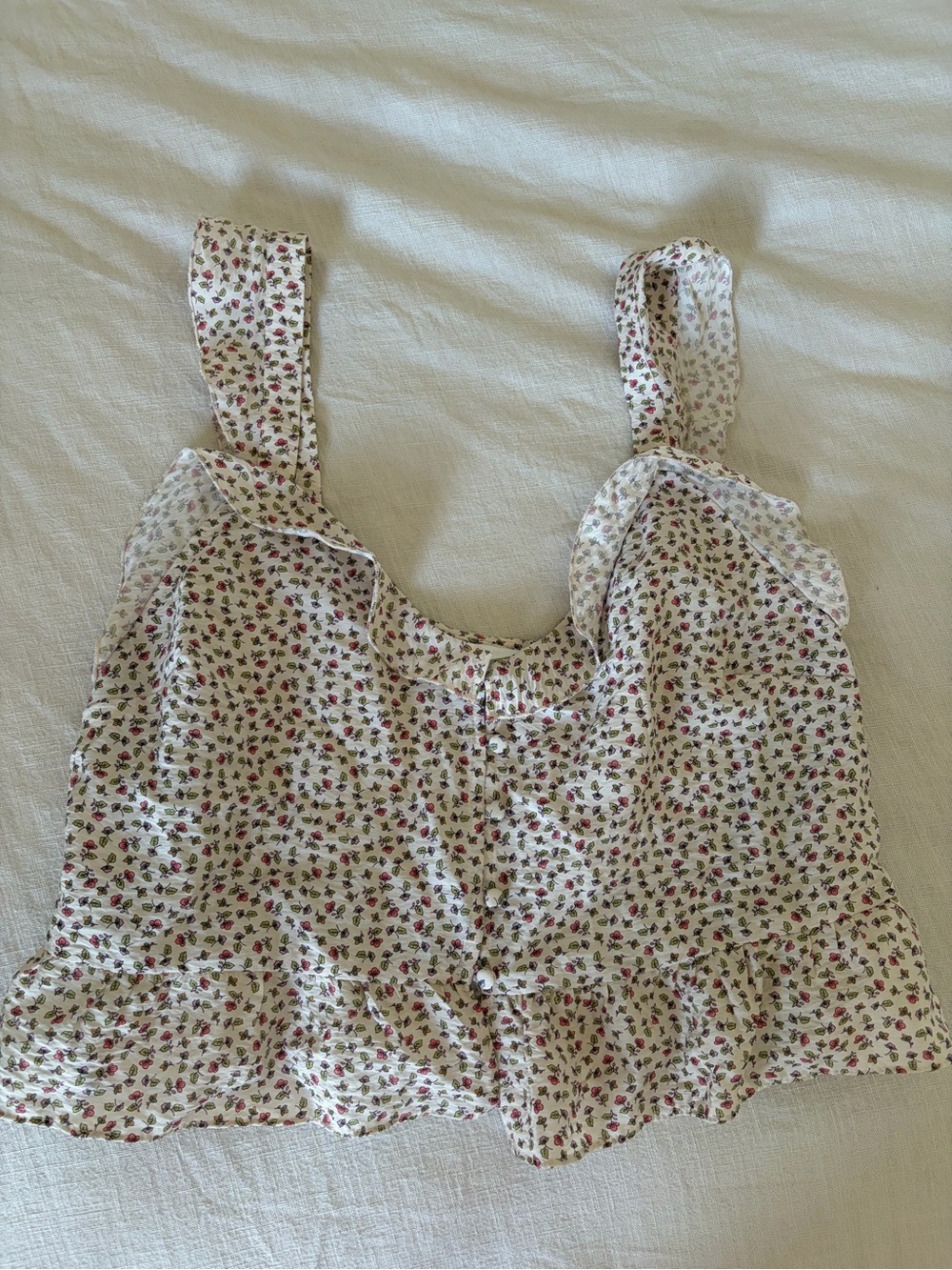 H&M White Floral Button-Front Blouse with Pink & Green Print